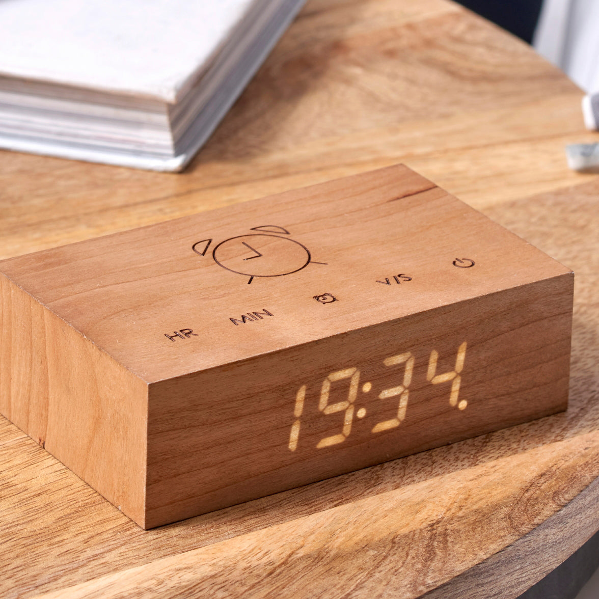FLIP Alarm Clock in cherry wood