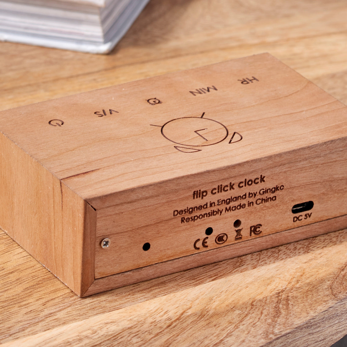 FLIP Alarm Clock in cherry wood