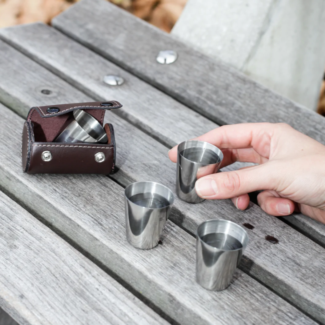 4 Shot Cups with Leather Case
