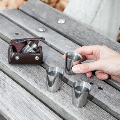 4 Shot Cups with Leather Case